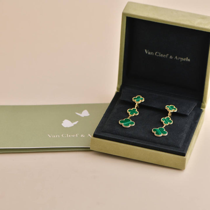 Van Cleef & Arpels Malachite 3 Motifs Earrings