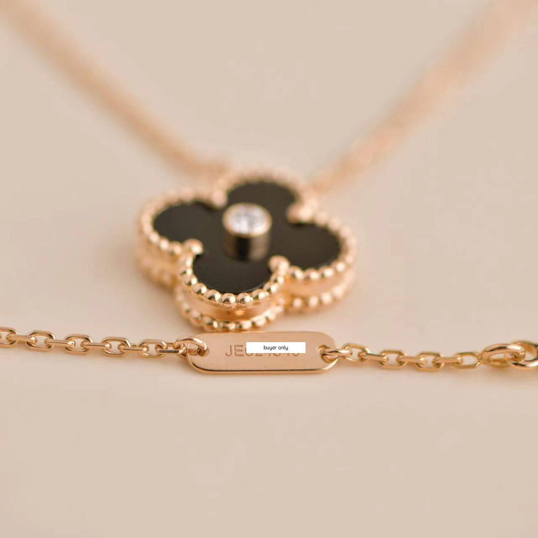 Van Cleef & Arpels Alhambra Onyx Rose Gold Pendant Necklace
