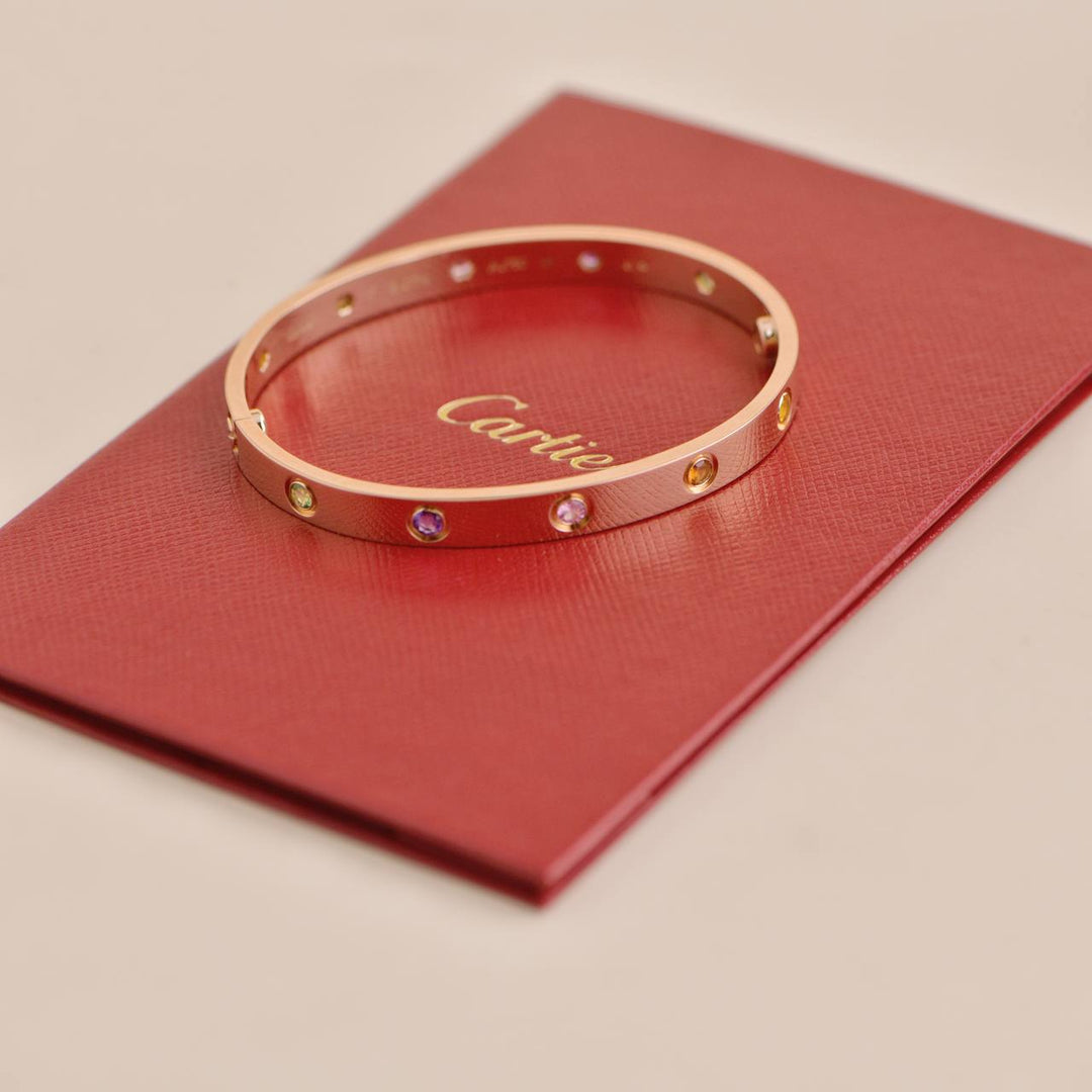 Cartier Love Bracelet 10 Multi Gemstone Size 17