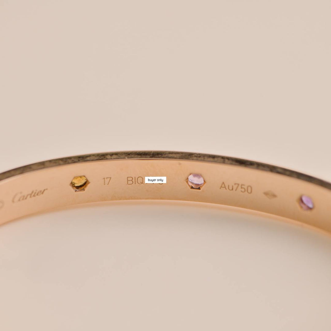Cartier Love Bracelet 10 Multi Gemstone Rose Gold Size 17