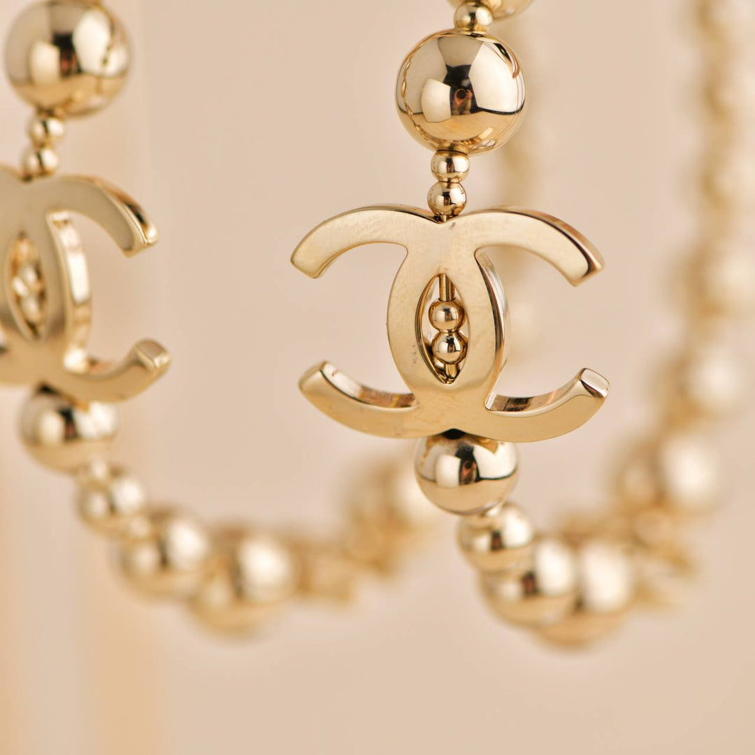 Chanel Beaded CC Hoop Earrings for Sale