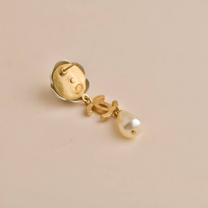 Chanel CC Faux Pearl Camelia  Earrings Preowned