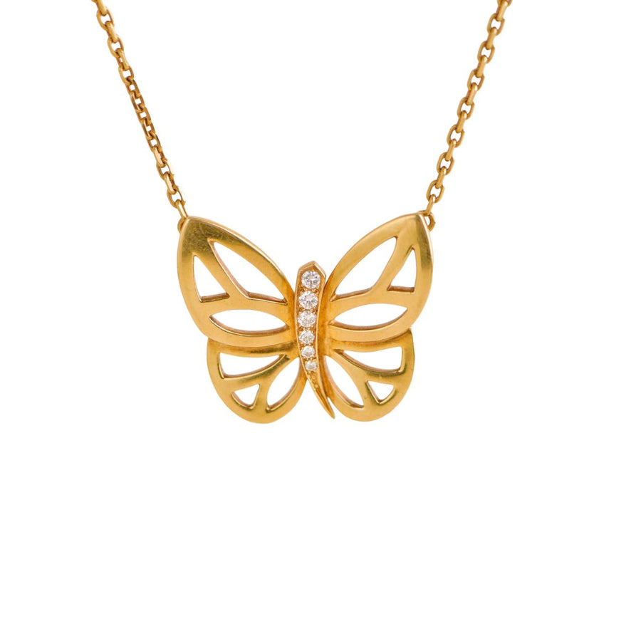 Van Cleef & Arpels 18K Yellow Gold Diamond Butterfly Necklace