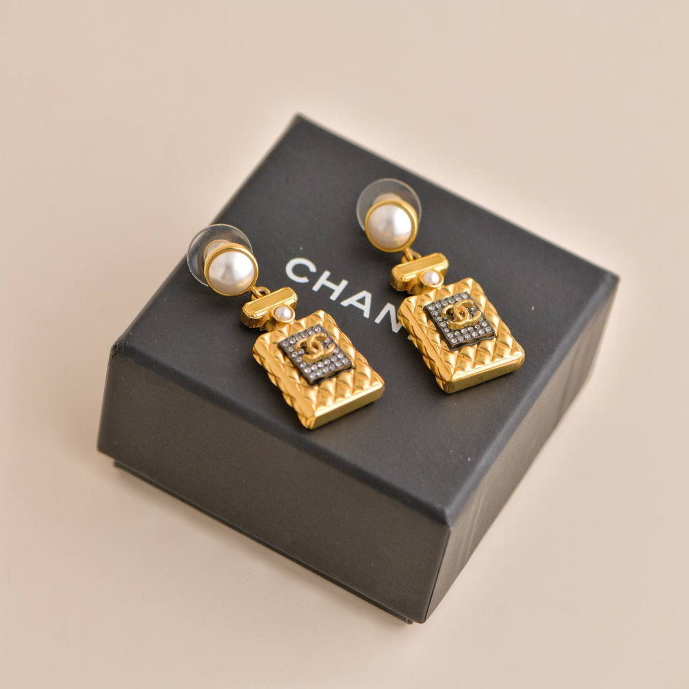 Chanel CC Perfume Bottle  Pendant Earrings