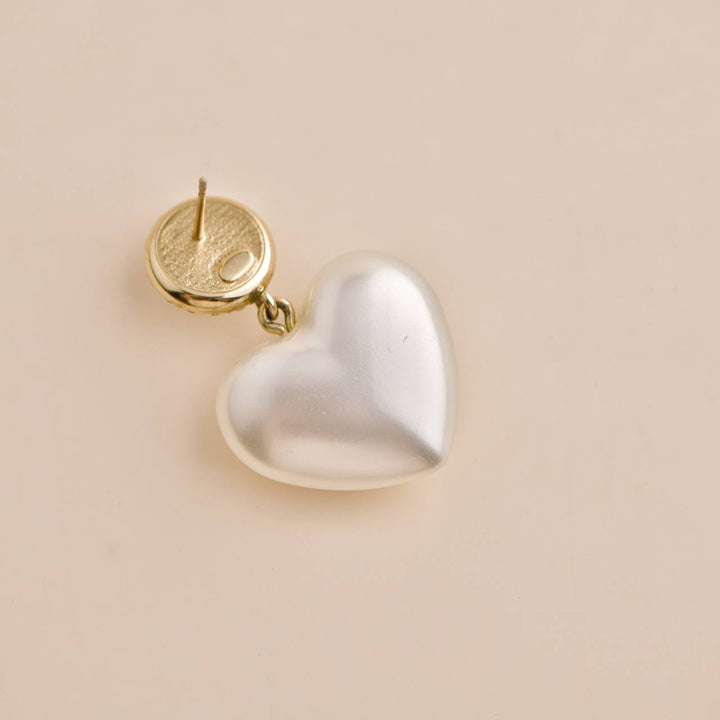 Chanel CC Faux Pearl Heart Drop Earrings Preowned