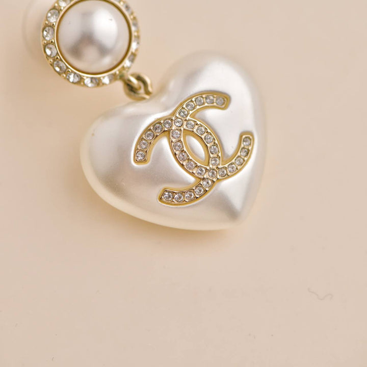 Chanel CC Faux Pearl Pendant Earrings