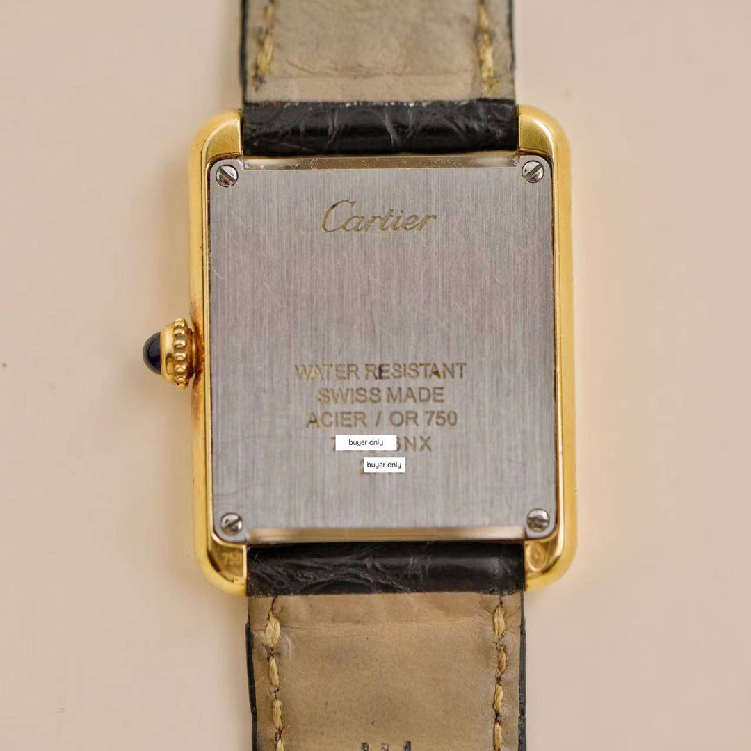 Cartier Tank Solo 18K Yellow Gold Steel Leather Strap Watch 