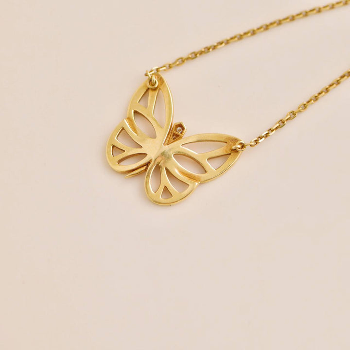 Van Cleef & Arpels Yellow Gold Diamond Butterfly  Necklace