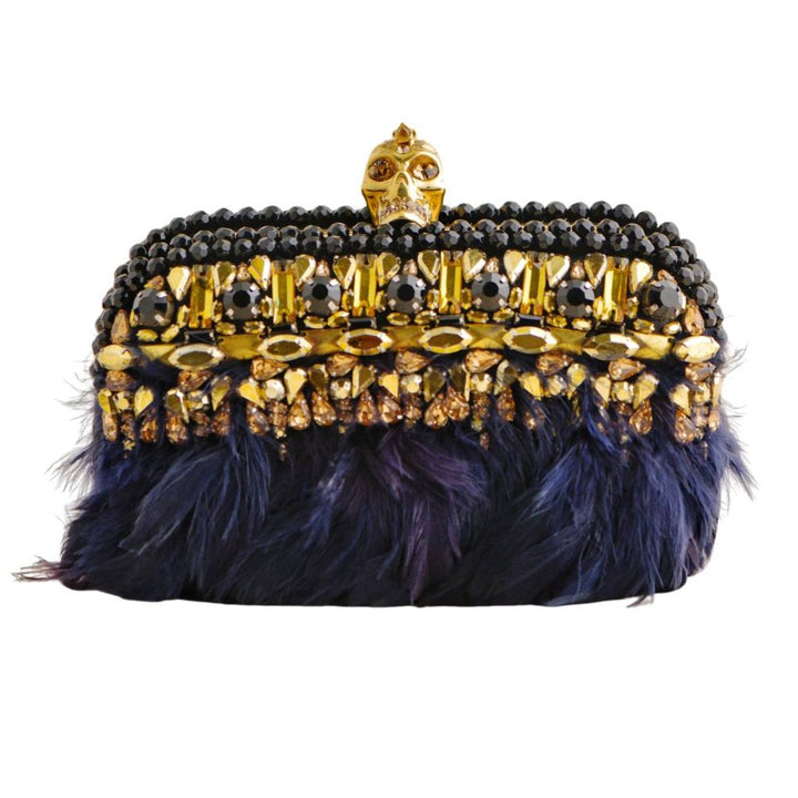 Pre-loved Alexander McQueen Feather-Fringe Skull Clutch Bag