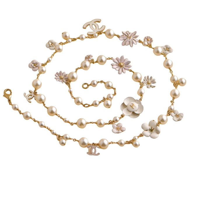 Pre-loved Chanel CC Enamel Camellia Flower Long Necklace