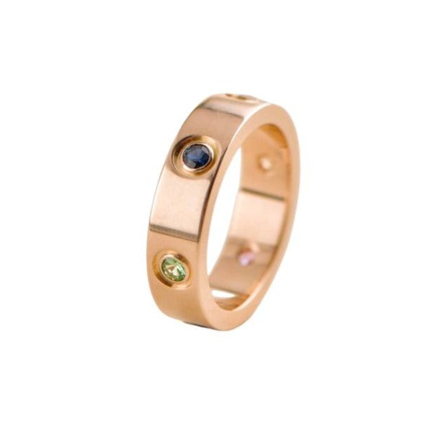 Pre-loved Cartier Love Rainbow Multigem Rose Gold Ring Size 55