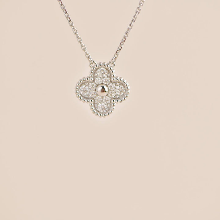 Van Cleef & Arpels Vintage Alhambra White Gold Diamond  Necklace for Sale