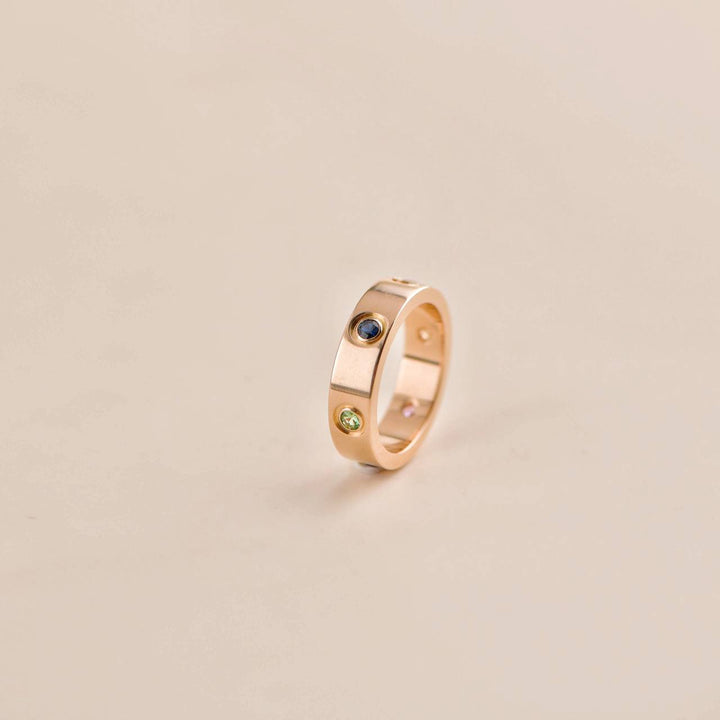 Pre-owned Cartier Love Rainbow Multigem Rose Gold Ring Size 55