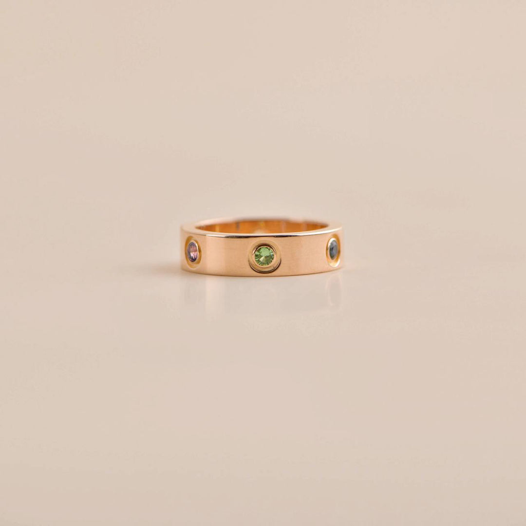 Second Hand Cartier Love Rainbow Multigem Rose Gold Ring Size 55