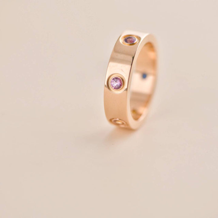 Pre-owned Cartier Love Rainbow Multigem Rose Gold Ring