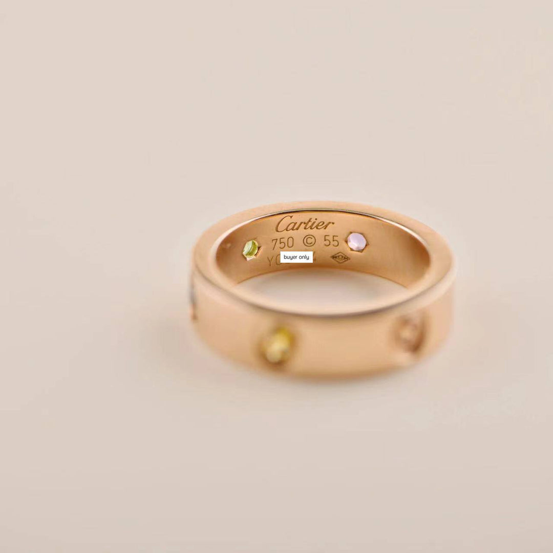 Cartier Love Rainbow Rose Gold Ring Size 55 Preowned
