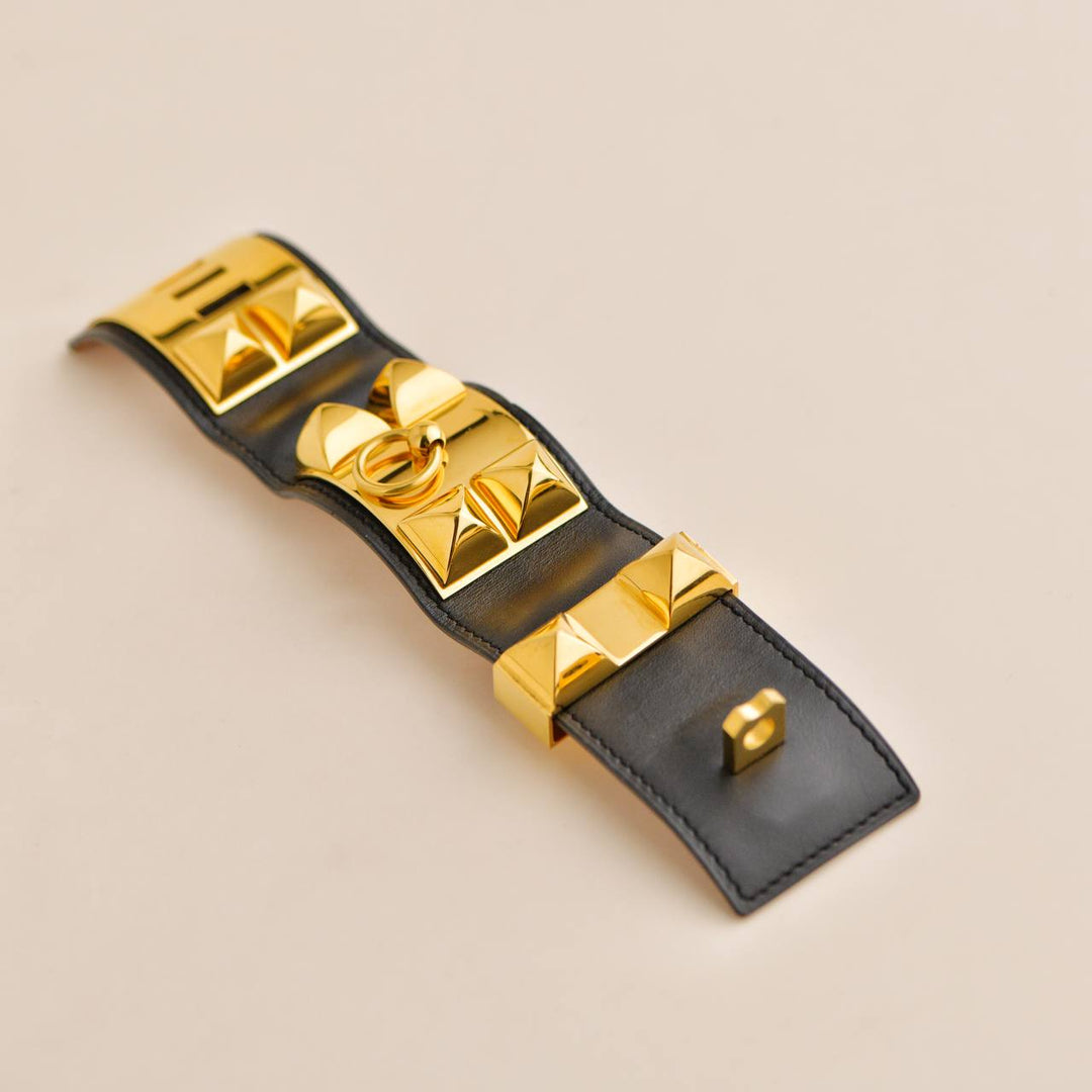 Second Hand Hermès Collier De Chien Leather Golden Metal Bracelet