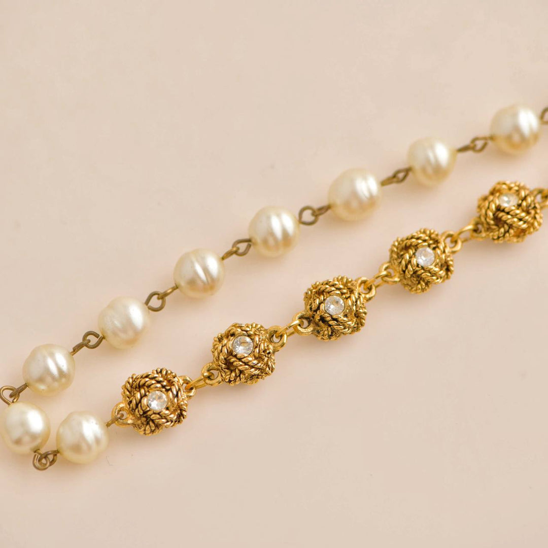 Chanel CC  Faux Pearl Golden Line Long Necklace Preowned