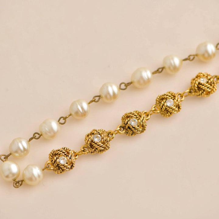 Chanel CC  Faux Pearl Golden Line Long Necklace Preowned