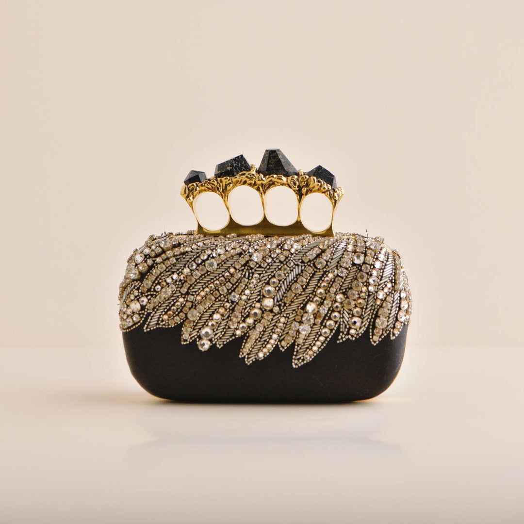 Pre-loved Alexander McQueen Embellished Satin Knuckle Clutch Bag