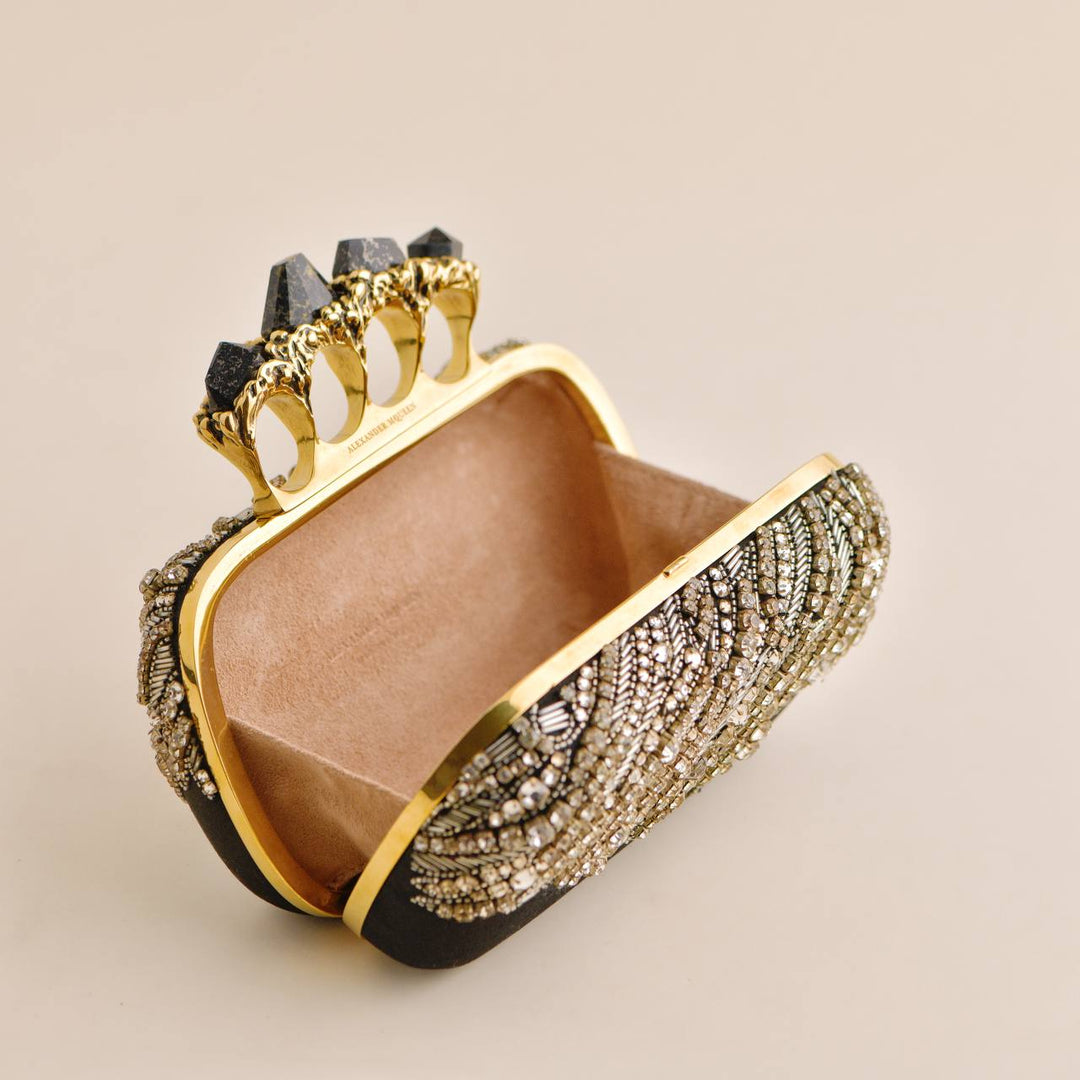 Pre-owned Alexander McQueen Embellished Satin Knuckle Clutch Bag