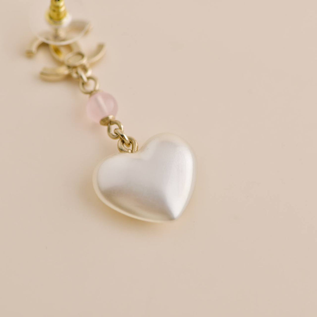 Chanel CC White Heart Drop Earrings