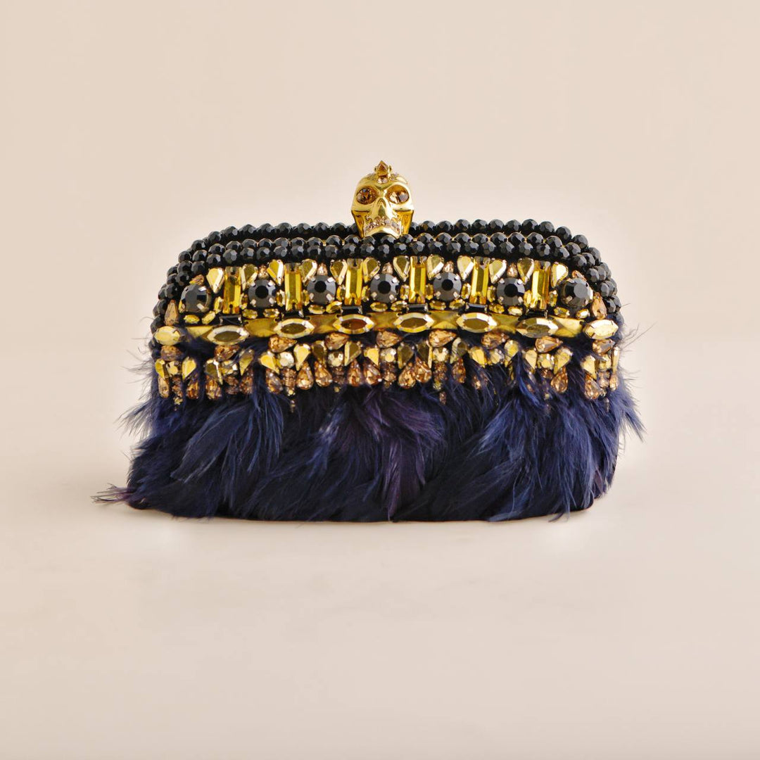 Pre-owned Alexander McQueen Feather-Fringe Skull Clutch Bag