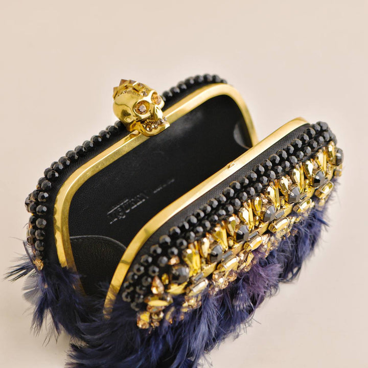 Alexander McQueen Feather-Fringe Skull Clutch Bag Second Hand