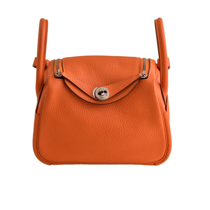 Pre-loved Hermès Mini Lindy 20 Orange Clemence Leather Palladium Hardware