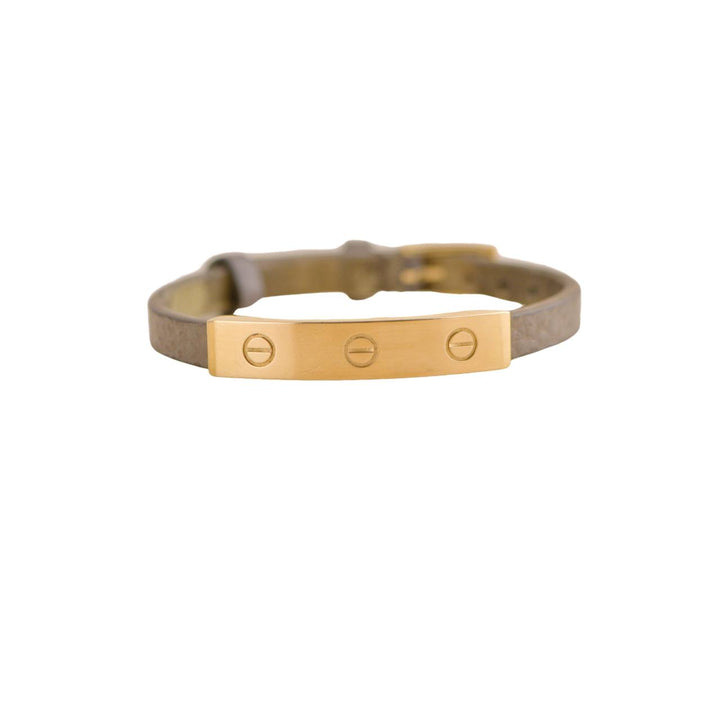 Cartier Love 18k Yellow Gold Slide Bar Brown Leather Bracelet