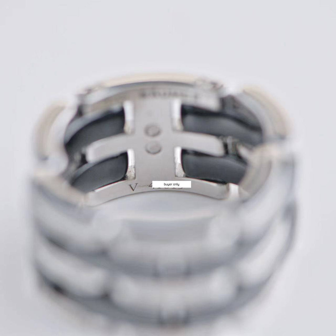 Chanel Black Ceramic Diamond  Ultra Wide Flex Ring Size 58