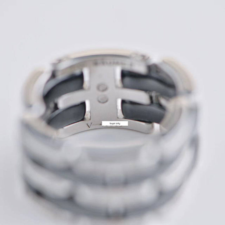 Chanel Black Ceramic Diamond  Ultra Wide Flex Ring Size 58