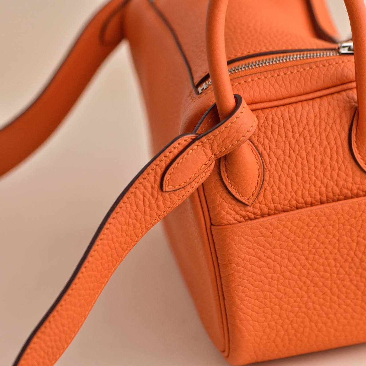 Hermes Mini Lindy 20 Orange Clemence Leather Palladium Hardware