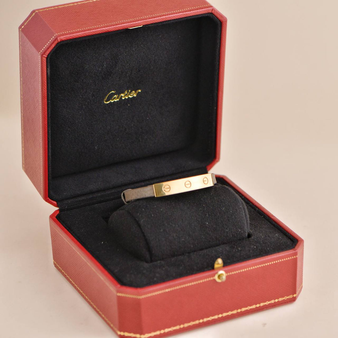 Cartier Love 18k Yellow Gold Slide Bar Brown Leather Bracelet