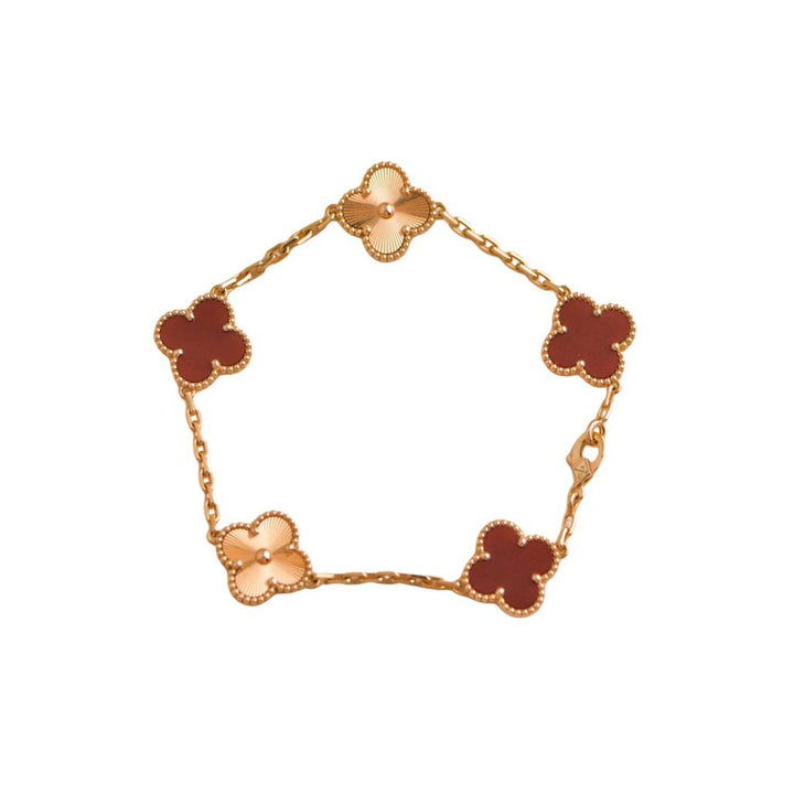 Pre-loved Van Cleef & Arpels Vintage Alhambra Guilloche Carnelian Rose Gold Bracelet