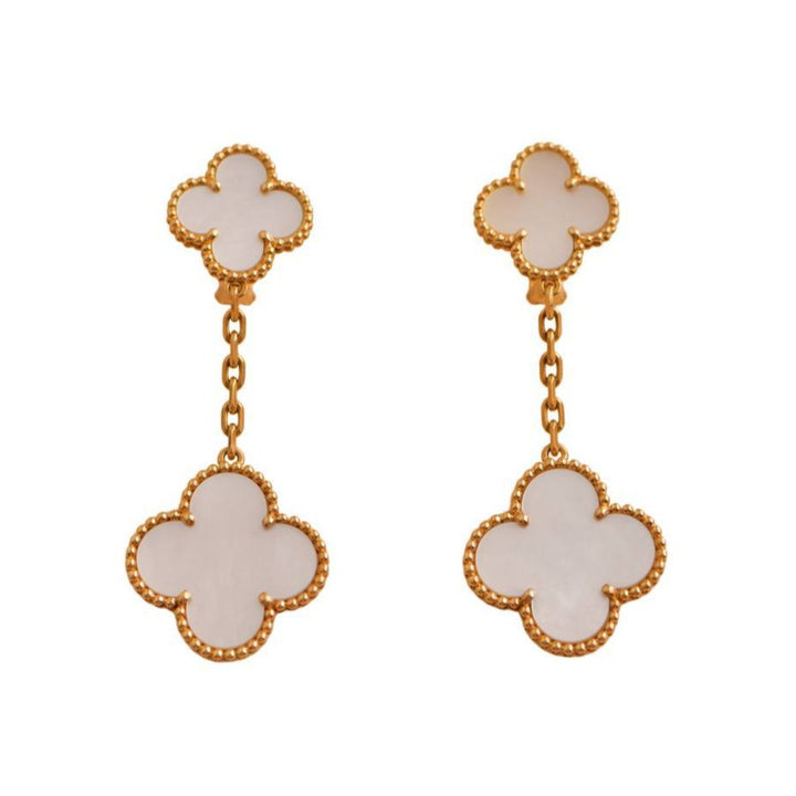 Pre-loved Van Cleef & Arpels Magic Alhambra Two Motifs Mother of Pearl Yellow Gold Earrings