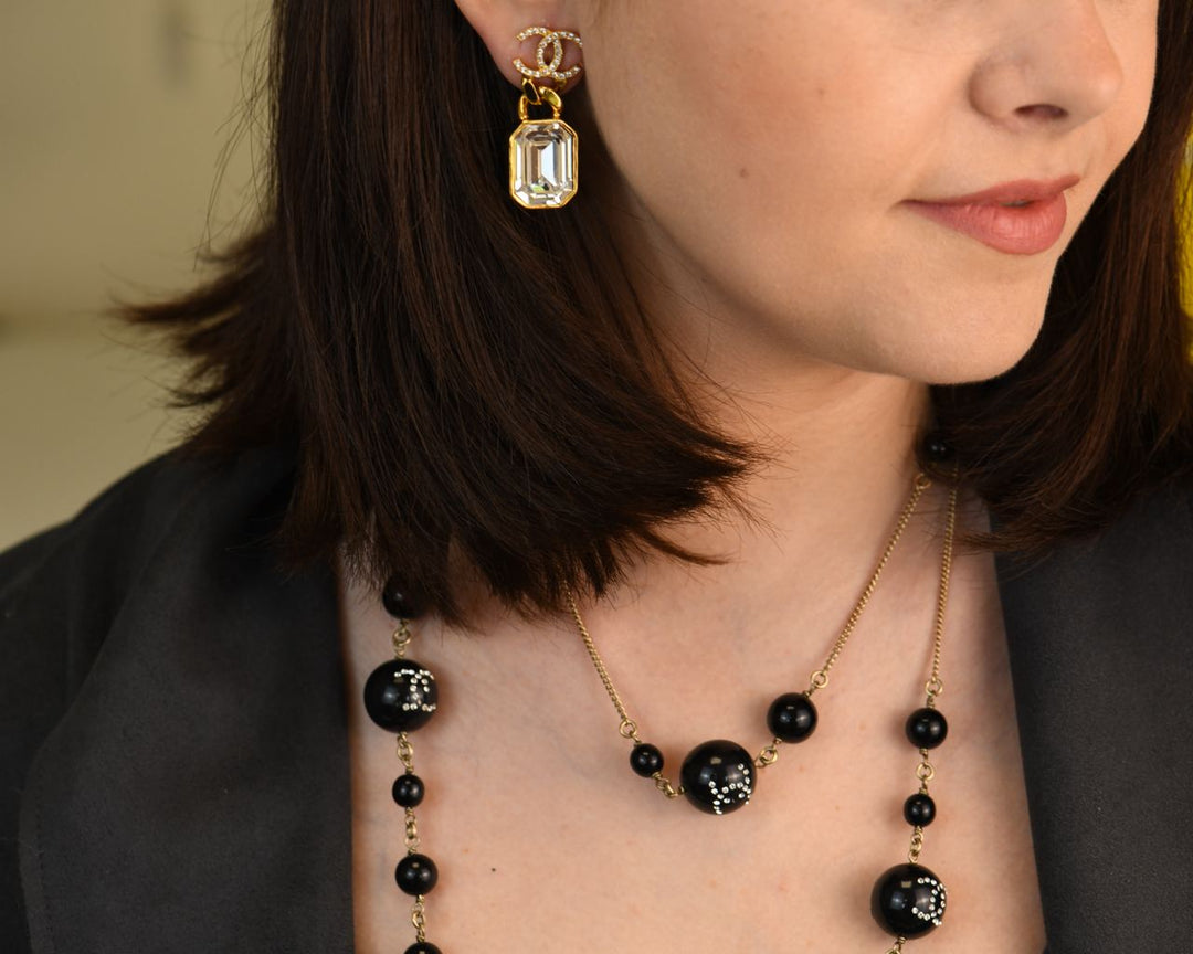 Cc Shell Crystal Drop Chanel CC Crystal Drop Pendant Earrings – Dandelion Antiques