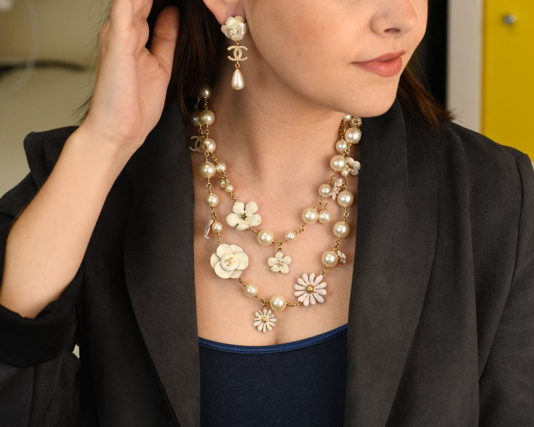 Chanel CC Enamel Camellia Flower Long Necklace