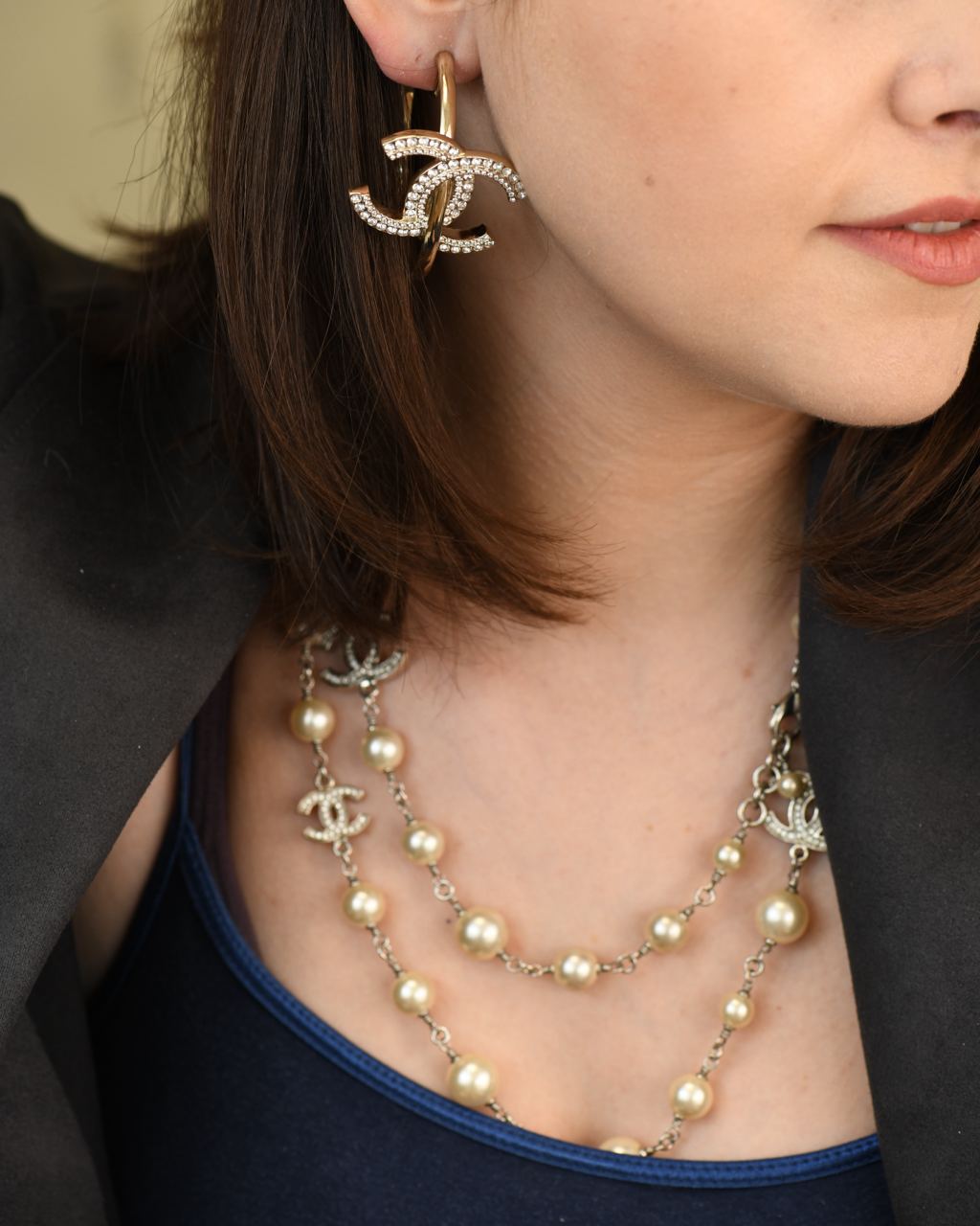 Chanel CC Logo Crystal Hoop Earrings Dandelion 2025