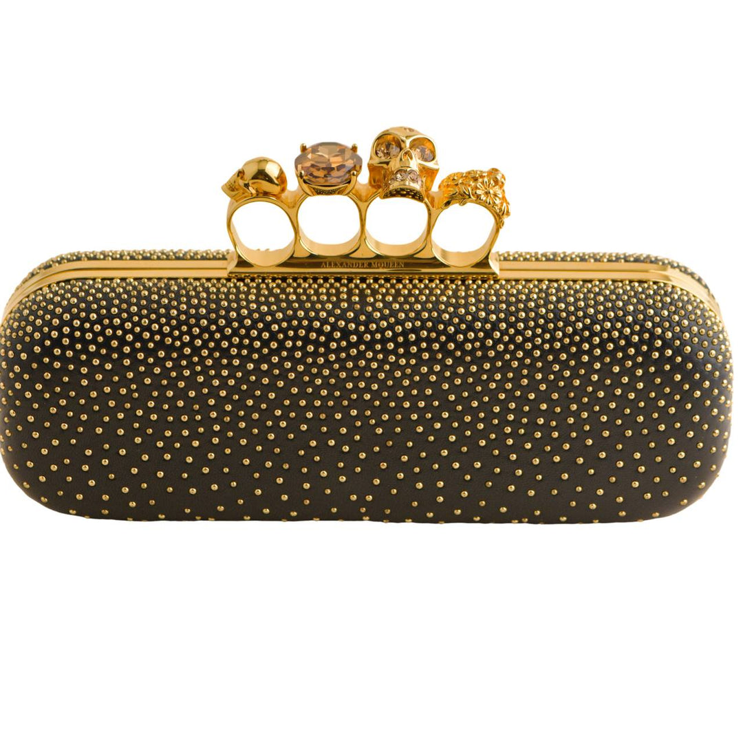 Pre-loved Alexander McQueen Gold Studded Four Ring Knuckle Clutch Bag