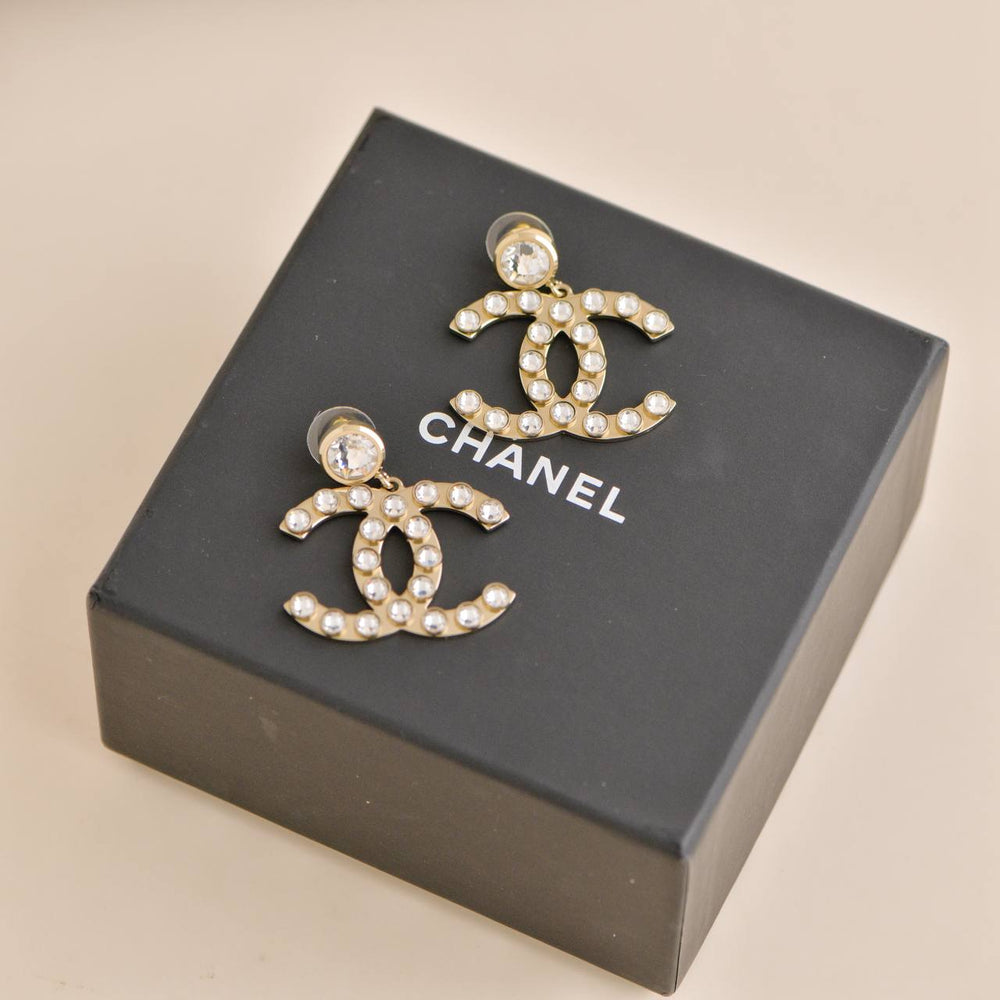 Preloved Chanel CC Crystal Drop Earrings