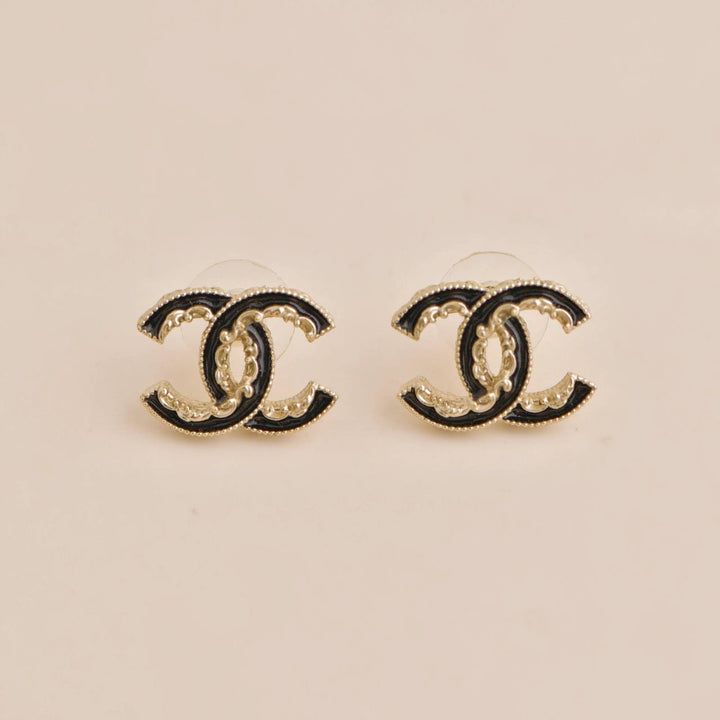 Second Hand Chanel CC Black Enamel Earrings