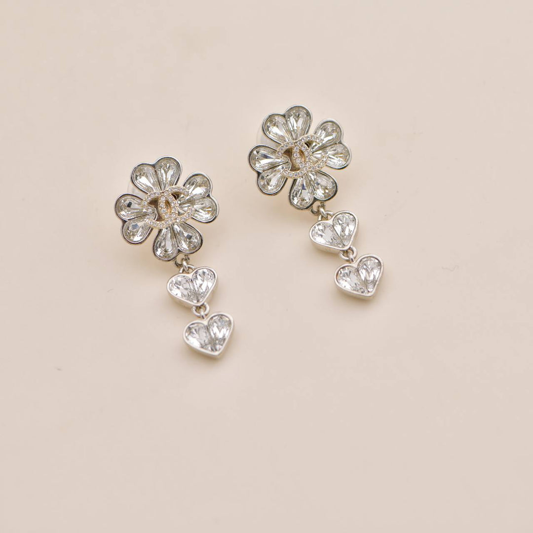 Pre-loved Chanel CC Crystal Clover Heart Drop Earrings