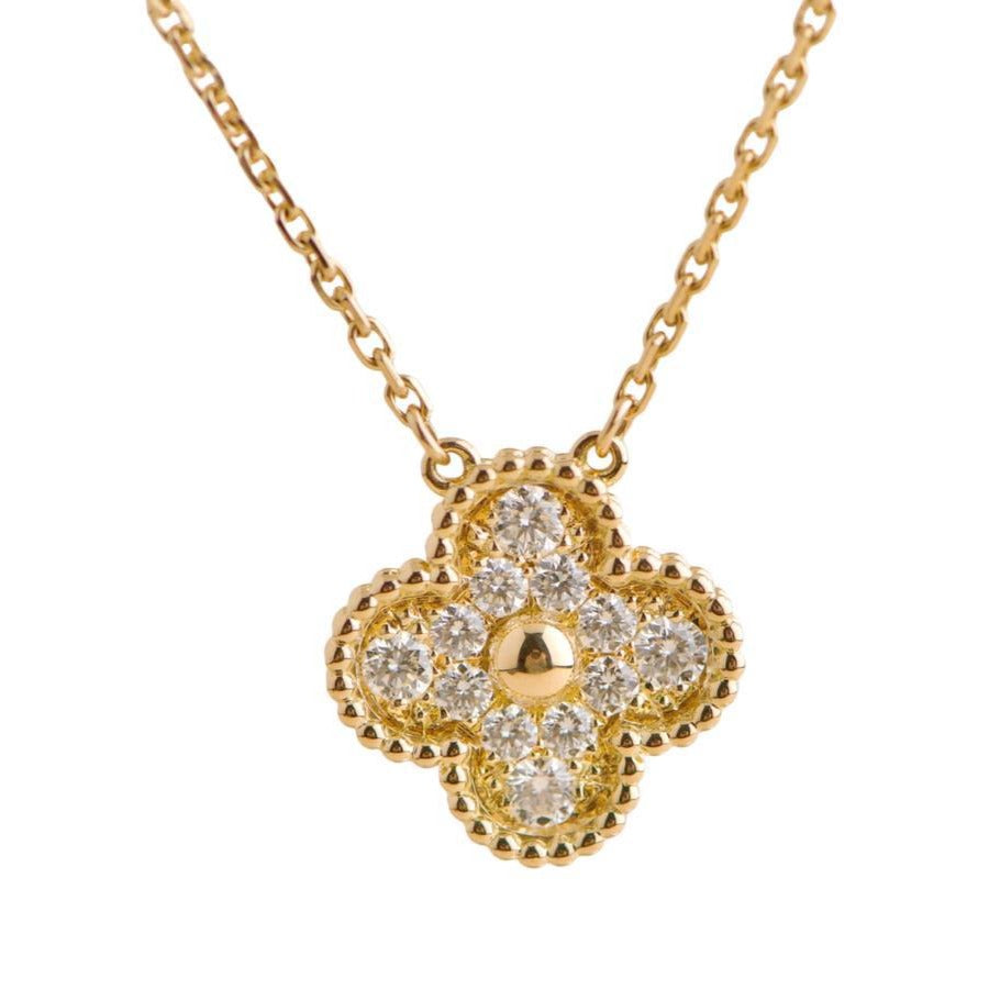 Pre-loved Van Cleef & Arpels Vintage Alhambra Diamond Paved Yellow Gold Pendant Necklace