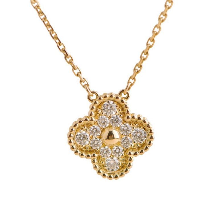 Pre-loved Van Cleef & Arpels Vintage Alhambra Diamond Paved Yellow Gold Pendant Necklace