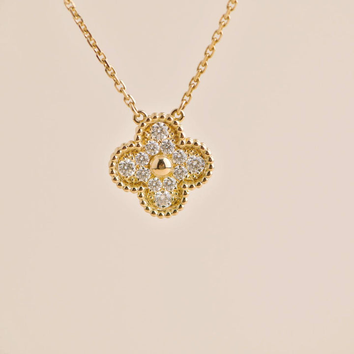 Pre-owned Van Cleef & Arpels Vintage Alhambra Diamond Paved Yellow Gold Pendant Necklace