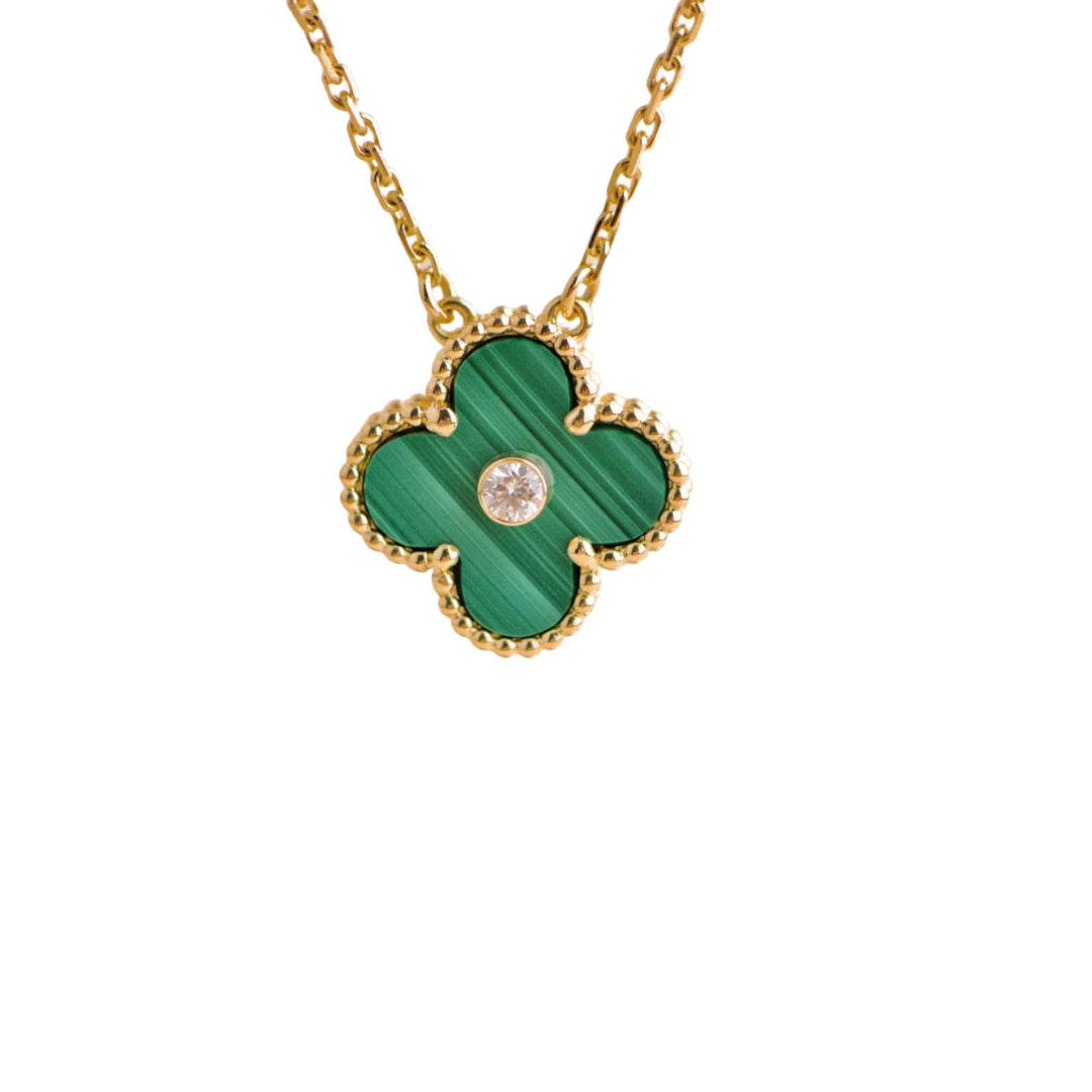 Pre-loved Van Cleef & Arpels Vintage Alhambra 2013 Diamond Malachite Pendant Necklace