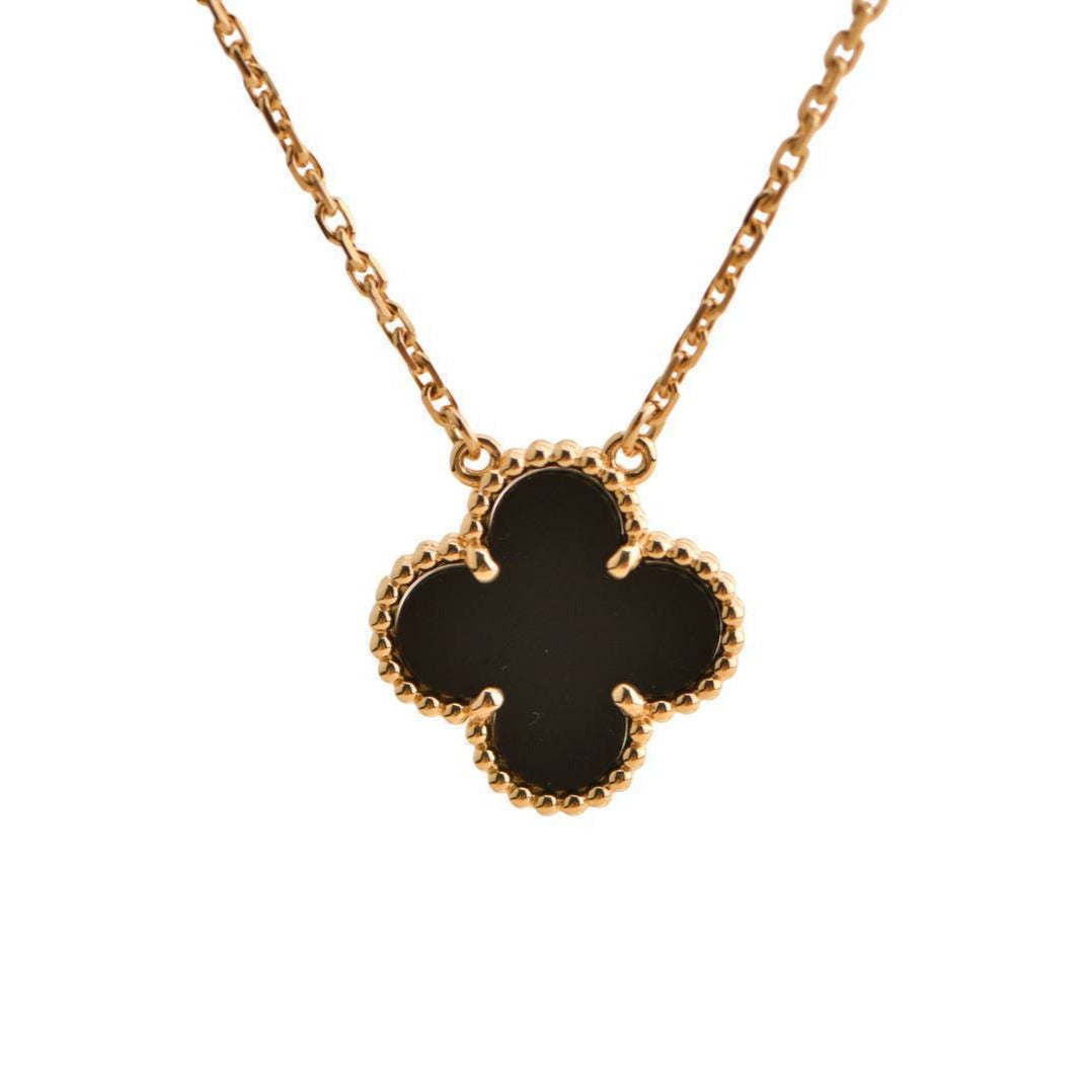 Van Cleef & Arpels Onyx Vintage Alhambra Yellow Gold Pendant Necklace