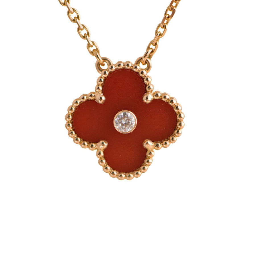 Pre-loved Van Cleef & Arpels Vintage Alhambra Diamond Carnelian Limited Edition Rose Gold Pendant Necklace