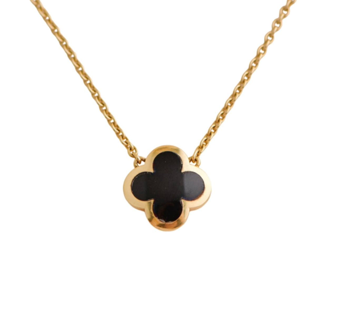 Pre-loved Van Cleef & Arpels Pure Alhambra Onyx Yellow Gold Pendant Necklace